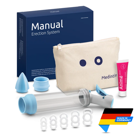 Manual Erection System with packaging, pouch an components including manual pump head, cylinder tube,  cone, ring loader 1 and 2, constriction ring set and lubricant.