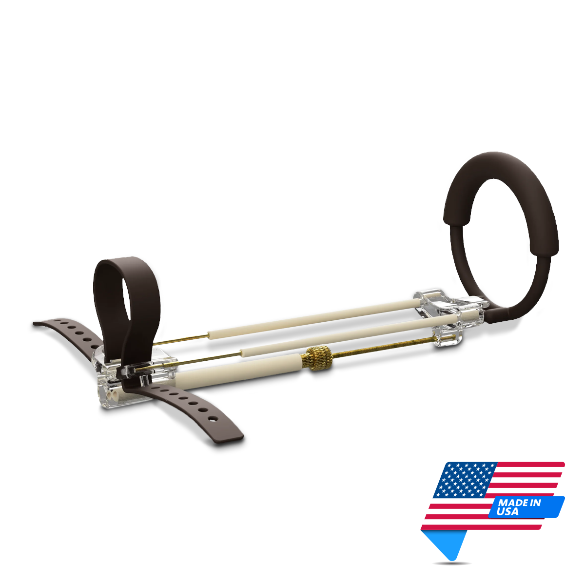 The TitanXXL device in isometric perspective on a transparent background with 'Made in USA' graphic in the bottom right corner. Image created for Mens Health Downunder.